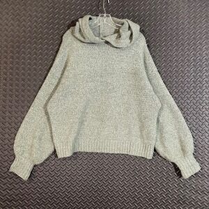Zara Knit Sweater Over Sized Hooded Collar Balloon Sleeve‎ Green Women's Large